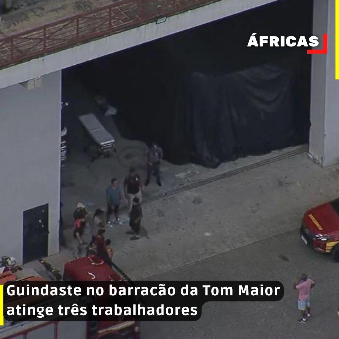 Guindaste no barracão da Tom Maior atinge três trabalhadores