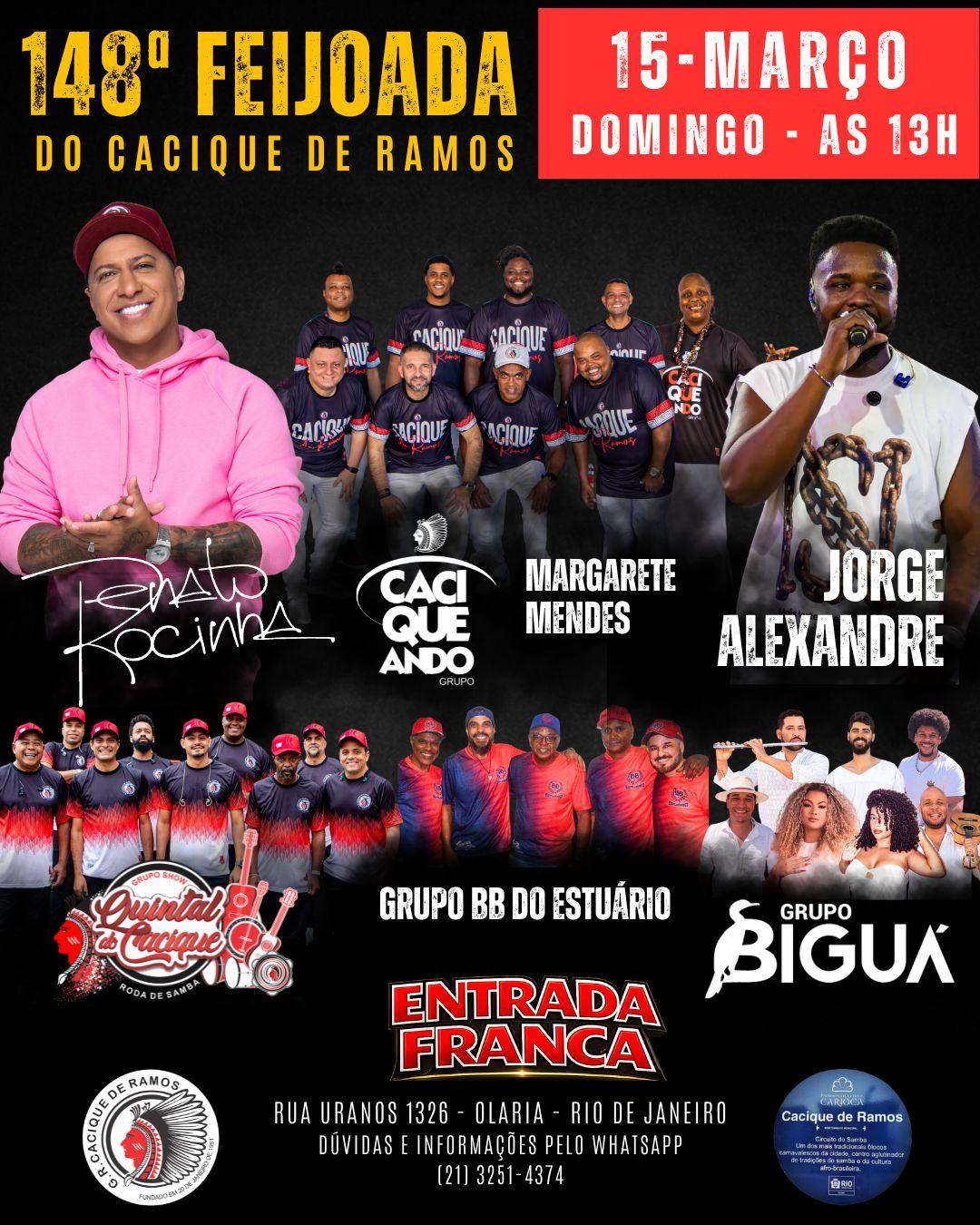 Cacique de Ramos realiza 148ª Feijoada neste domingo (15) com participação de Renato da Rocinha