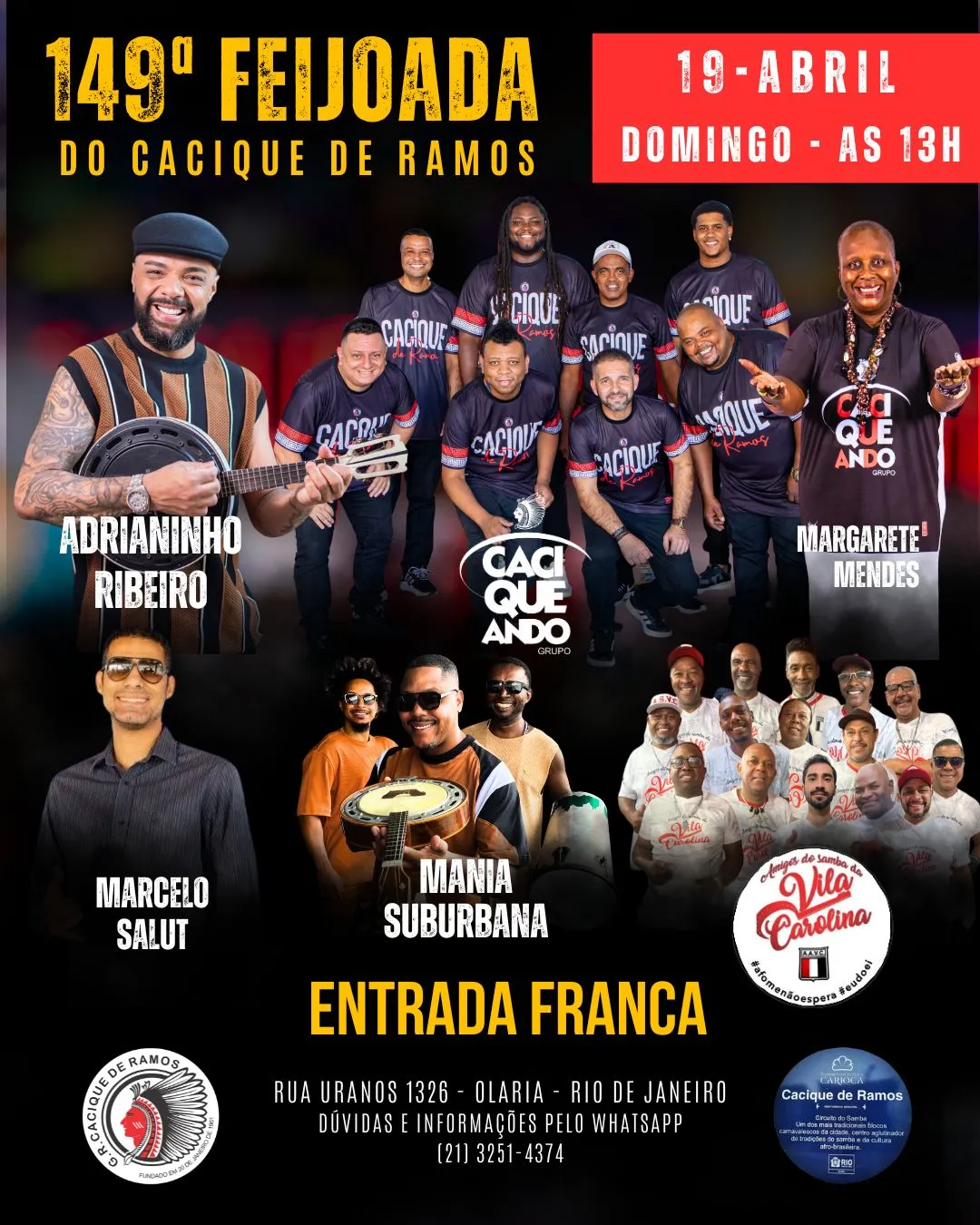 149ª Feijoada do Cacique de Ramos acontece no próximo domingo, dia 19 de abril