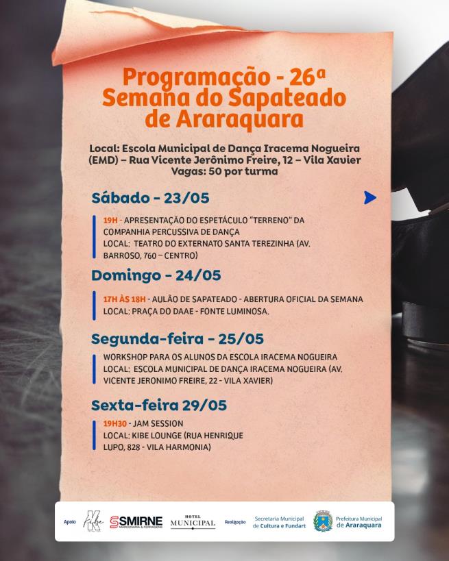 Araraquara celebra a 26ª Semana do Sapateado com programação gratuita e diversificada