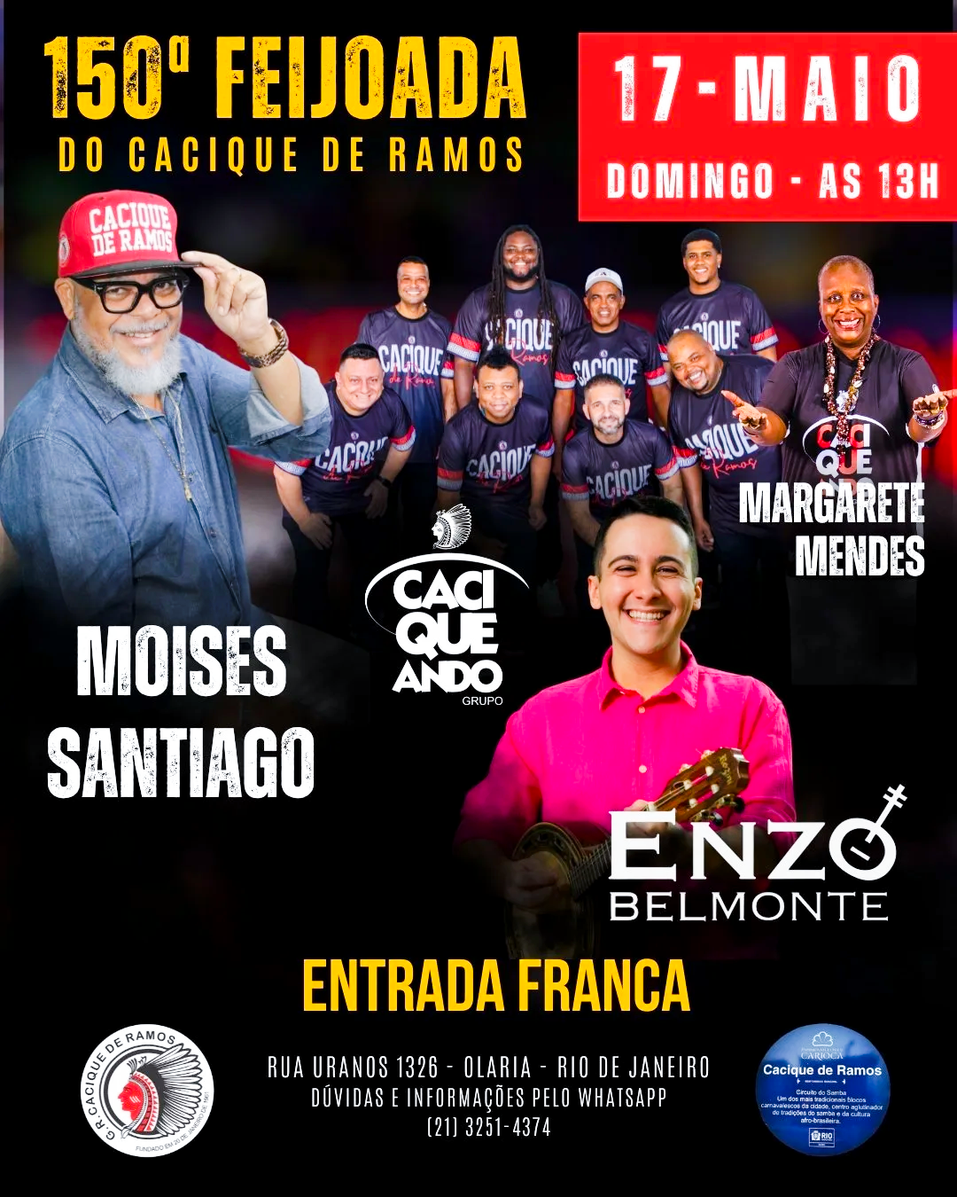 Cacique de Ramos comemora a 150ª edição de sua Feijoada neste domingo, 17
