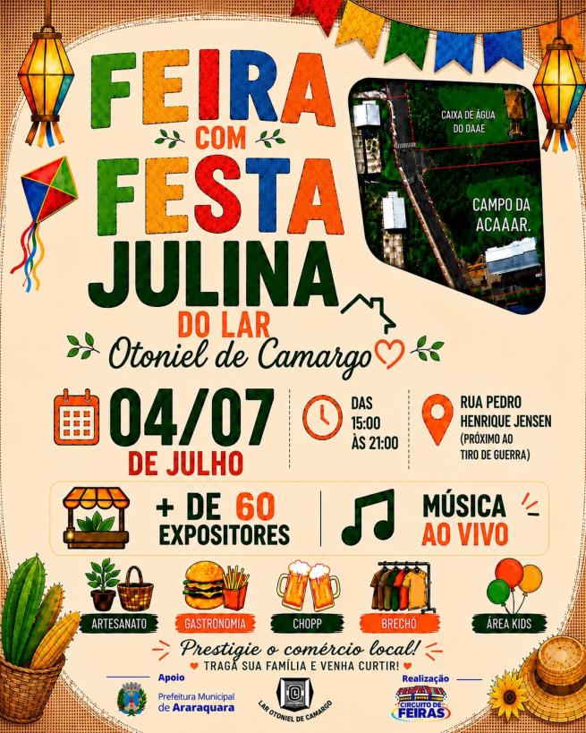 Feira com festa julina do Lar Otoniel de Camargo movimenta Vila Xavier neste sábado (4)