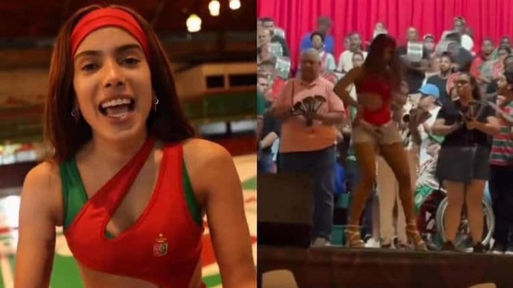 Anitta brilha como rainha de bateria em visita à quadra da Grande Rio