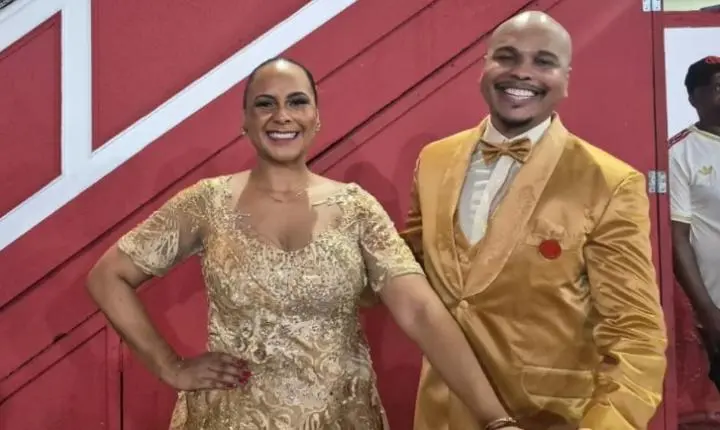 Casal de mestre-sala e porta-bandeira projeta emoção no centenário da Estácio de Sá